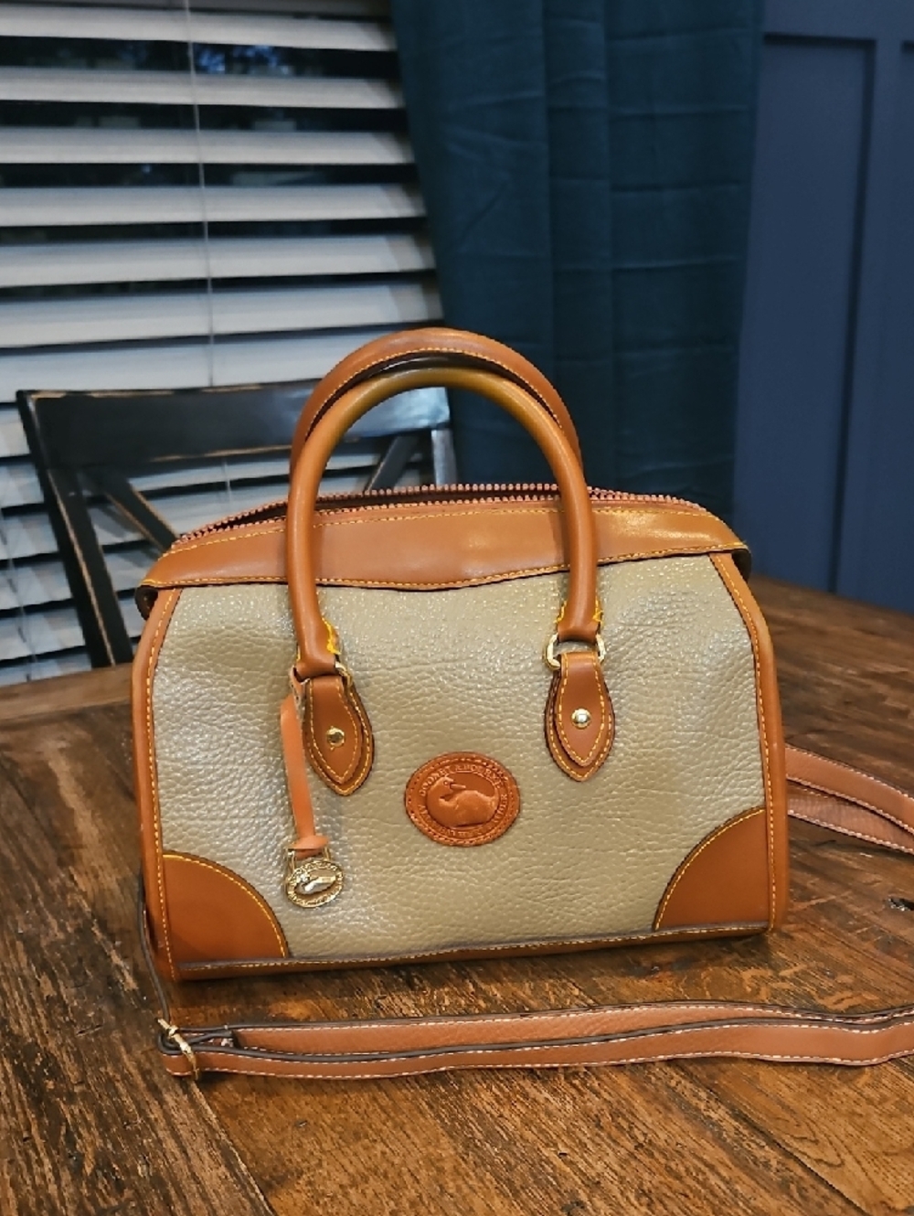 Dooney & Bourke Tan and Cream Pebbled Leather Satchel - Picture 12 of 16